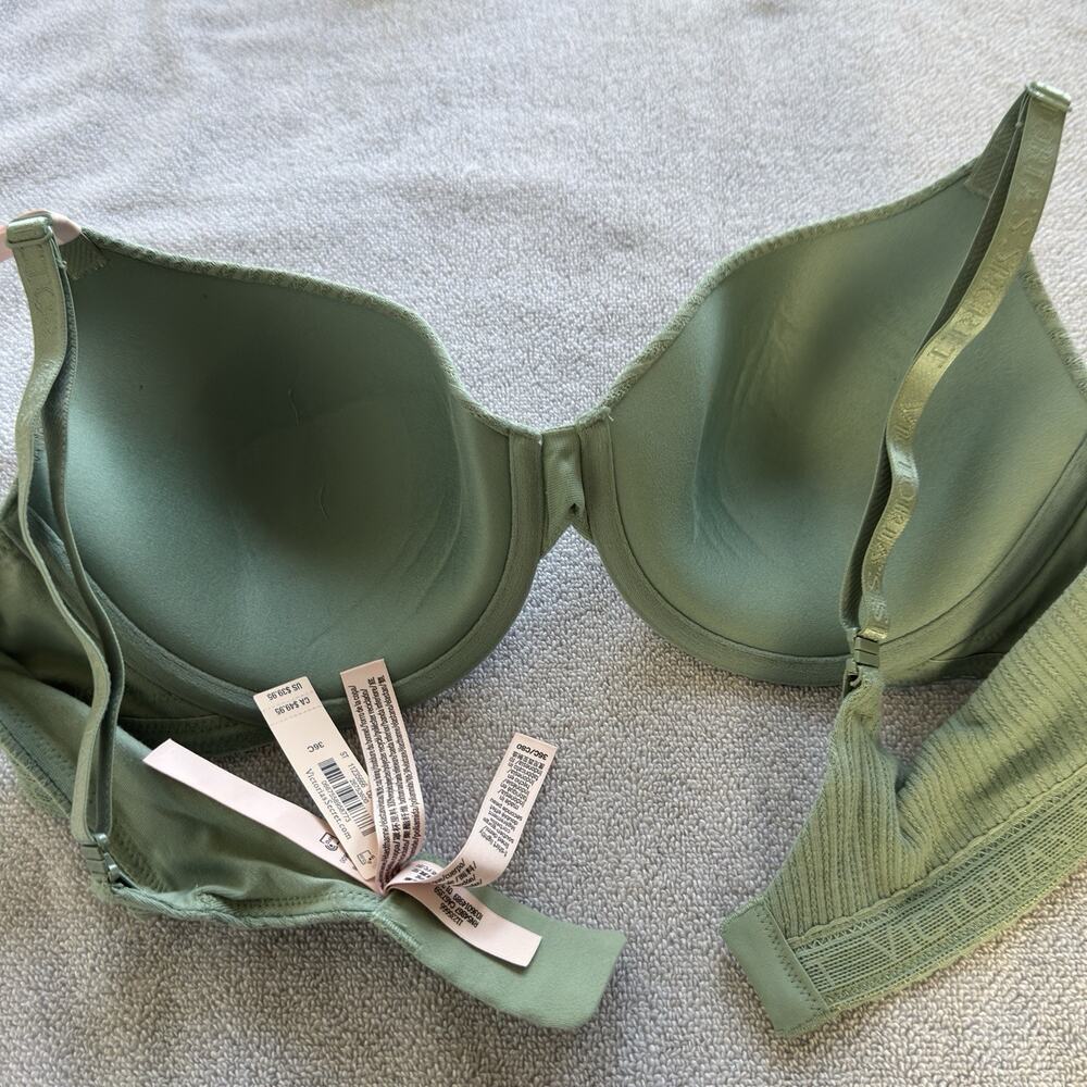 Victoria’s Secret Lightly Lined T-Shirt Bra 36C Sage Green Ribbed New With Tags - Picture 9 of 11